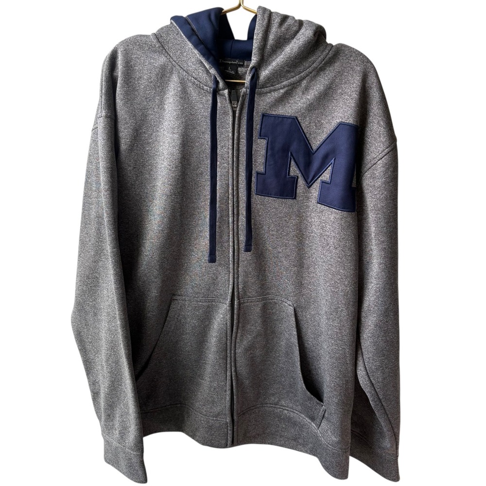 Champion Elite Full Zip Hoodie Michigan Wolverines‎ Gray Mens L